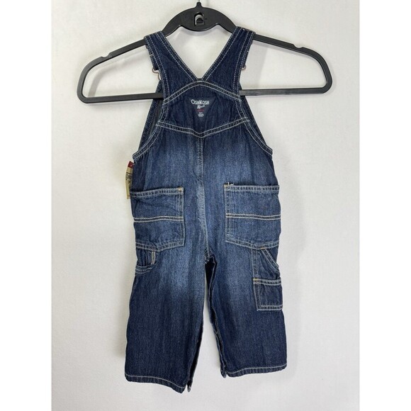 Oshkosh B'Gosh Denim Vestbak Overalls Toddler 12M Blue Snap Button Big Logo Jean - Picture 2 of 8